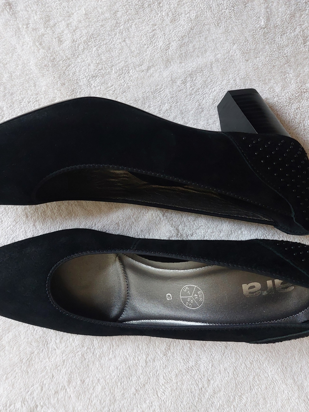 Ara Black Suede Mid Block Heel Pumps